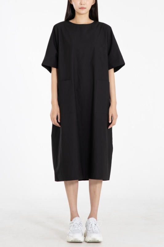 WRD043 크리스피 코튼 포켓 드레스(BLACK)