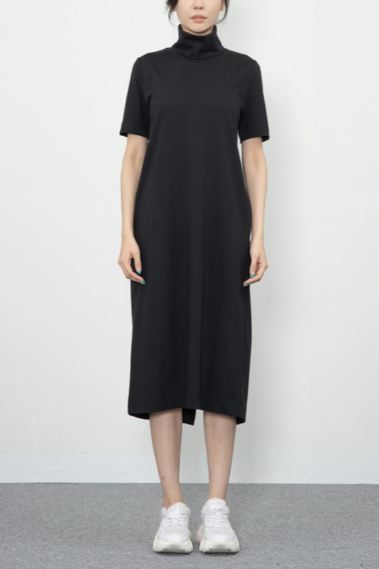 WRD052 파인 코튼 풀오버 숏 슬리브 드레스 (딥 블랙)