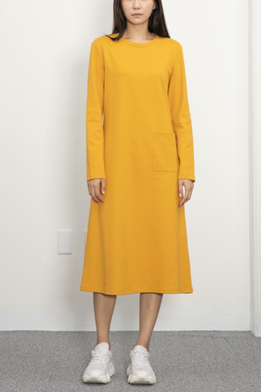 WRD018 롱 슬리브 포켓 드레스 (메이플 옐로우)
