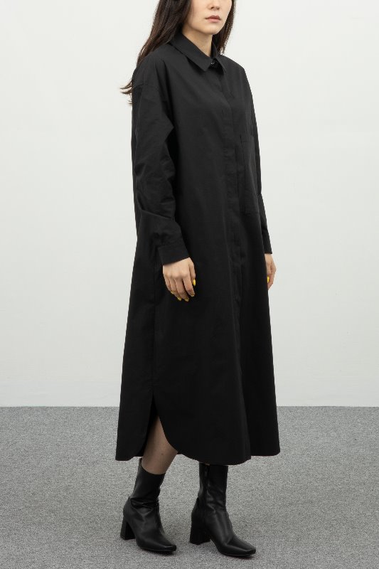 WRD050 파인 코튼 오버핏 셔츠 드레스 (콜드 블랙)